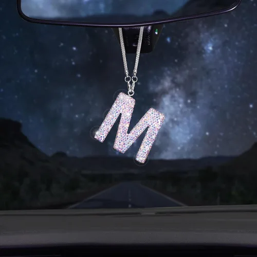 Miniatura 7 de ToBeQueen Accesorios colgantes para espejo retrovisor con diamantes de imitación de letra A, decoración de automóvil con diamantes de imitación