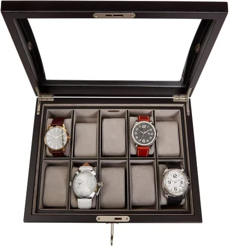 Miniatura 5 de Mele Co Royce - Caja de madera con tapa de cristal de bloqueo personalizada para relojes y accesorios