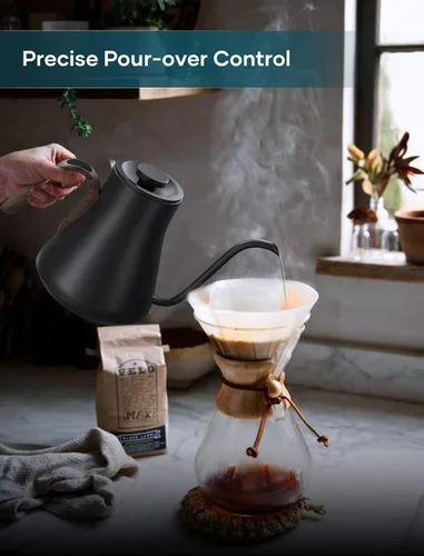 Miniatura 2 de INTASTING - Hervidor eléctrico de cuello de cisne con control de temperatura de ±1℉ para café y té de infusión, calentamiento rápido, acero