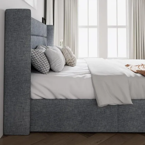 Miniatura 8 de SHA CERLIN Cama de Almacenamiento Elevable Tamaño Queen/Cabecera Moderna Tipo Wingback/Marco de Cama Plataforma Tapizada/Almacenamiento Gris azulado