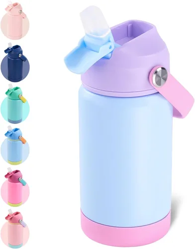 Miniatura 32 de Kerilyn - Botella de agua para niños, de acero inoxidable, con pajilla a prueba de fugas, con aislamiento térmico, libre de bisfenol A, unisex