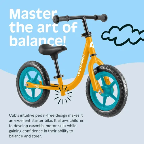 Miniatura 5 de Retrospec Cub - Bicicleta de equilibrio para niños de 18 meses a 3 años, bicicleta para principiantes sin pedal de 12 pulgadas con asiento Dorado