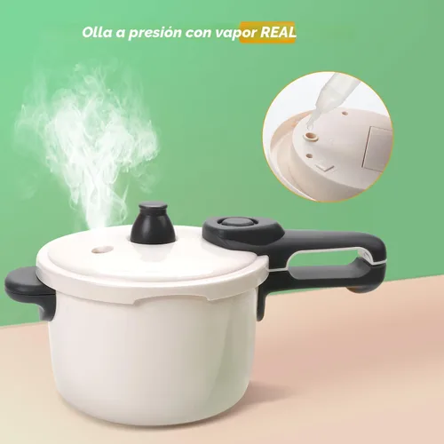 Miniatura 3 de CUTE STONE - Juguete de cocina de juego de roles con olla a presión de vapor y olla a presión y placa de inducción electrónica, utensilios de Blanco
