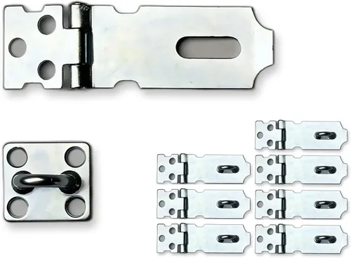 QCAA Cerrojo de seguridad con construcción de acero de grapas fijas de 2-1/2 pulgadas, chapado en zinc, paquete de 8, fabricado en Taiwán
