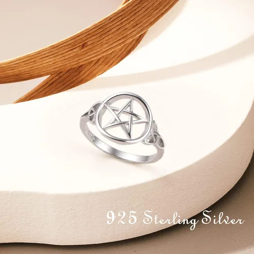Miniatura 3 de Anillo de plata de ley S925 con amuleto de pentagrama y nudo celta estrella y bruja para mujeres y hombres