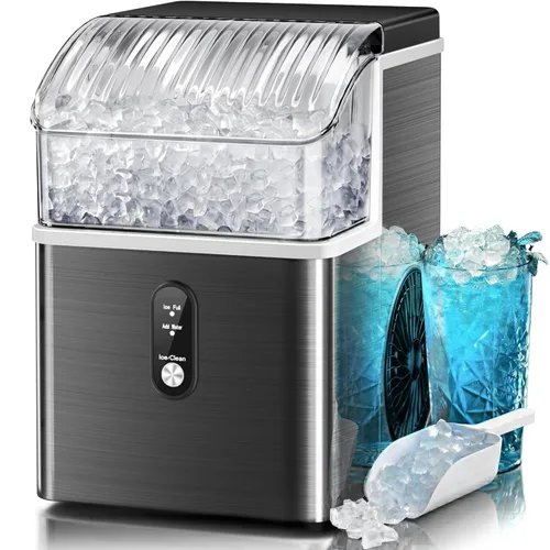 Kismile Nugget - Máquinas de hielo para encimera, portátil con hielo triturado, 35 libras/día, autolimpieza, operación con un clic para uso