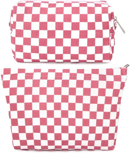 Miniatura 49 de SOIDRAM 2 Piezas de Bolsa de Maquillaje a Rayas Grande, Bolsa de Cosméticos de Cordura de Gran Capacidad, Bolsa de Lona Mixta de Artículos de Rayas