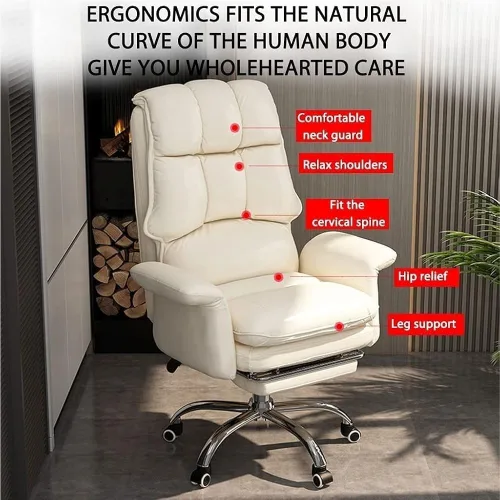 Miniatura 3 de Silla de oficina de jefe ejecutivo grande y alta con reposapiés retráctil y sillas giratorias ajustables de cuero ergonómico para escritorio de Negro