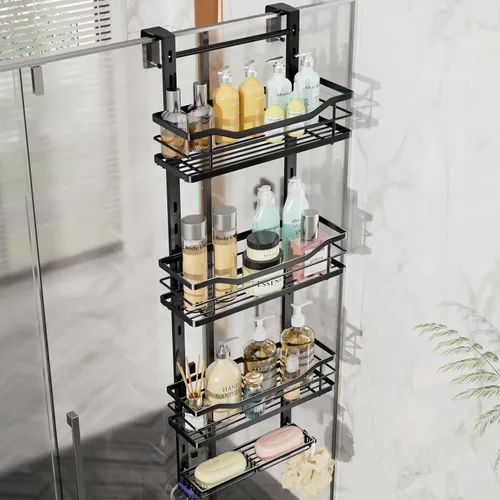 Miniatura 9 de SWTYMIKI Organizador de ducha ajustable de 3 niveles para colgar con soporte para jabón, estante de baño de acero inoxidable sin taladrar
