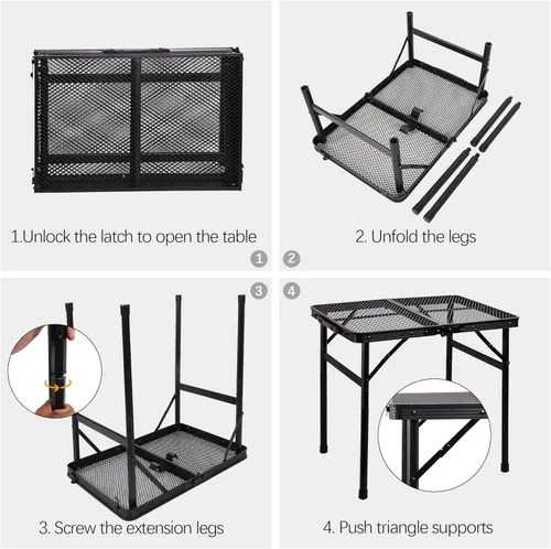 Miniatura 8 de Mesa plegable pequeña para camping, picnic, parrilla, mesa auxiliar de barbacoa de jardín, portátil, ligera, compacta, altura ajustable, mesa