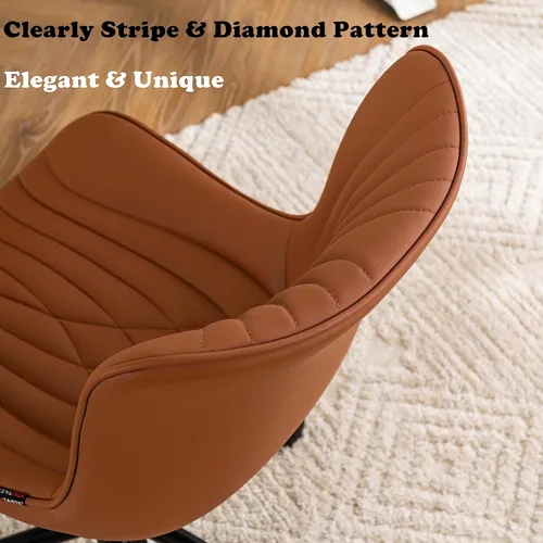 Miniatura 4 de YOUTASTE Silla de oficina marrón café, moderna silla de escritorio sin brazos con ruedas, ajustable, giratoria, mecedora, sillas de estudio