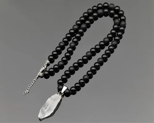 Miniatura 39 de Colgante de turmalina cruda natural, Collar de cuentas de ónix negro genuino, Collar de piedra negra, Collar de piedras preciosas, Cuentas de 0.315