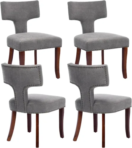 Miniatura 21 de Juego de 2 sillas de comedor modernas de mediados de siglo, sillas de comedor tapizadas en tela de chenilla con respaldo curvado y ribete
