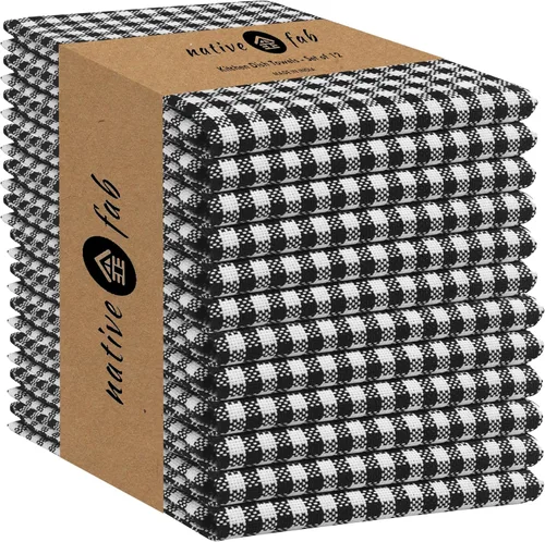 Miniatura 31 de Native Fab Paquete de 12 toallas de cocina a cuadros a cuadros, de algodón, duradero, lavable, de 16 x 26 pulgadas, paños de cocina, suaves y Gris