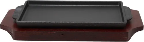 Miniatura 4 de Ebros - Sartén de hierro fundido de tamaño personal para fajita, plato de carne japonesa con base de madera para restaurante, hogar, cocina