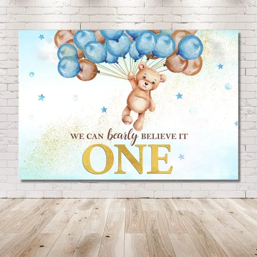 Miniatura 9 de MEHOFOND We Can Bearly Believe It One - Fondo para decoración de primer cumpleaños para niño, globo de oso azul, pancarta de primer cumpleaños