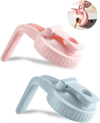 Miniatura 25 de Paquete de 2 tapas para frascos Mason de boca ancha en forma de V con asa, tapa con pico vertedor para frasco Mason con tapa abatible extendida, Rosa