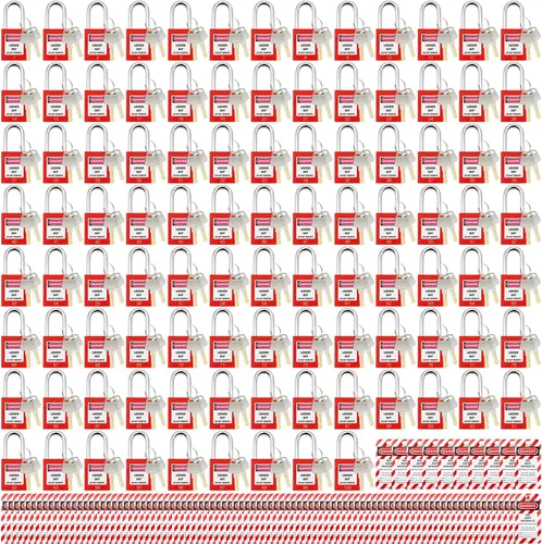 Miniatura 11 de SAFBY 50 cerraduras de bloqueo con llave con 50 etiquetas de bloqueo, candados seguros Loto para estaciones y dispositivos de bloqueo (1-50 negro)