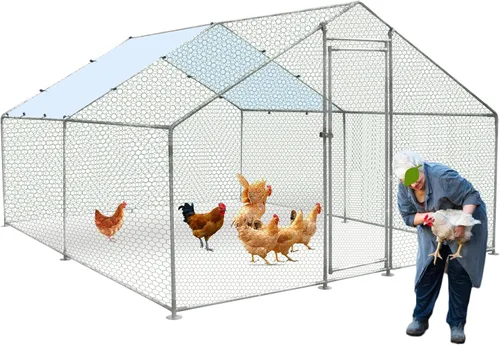 Miniatura 10 de Gallinero de metal para exteriores, extra grande, para gallineros, corren en jaula de aves de corral para patio con cubierta para pollos, conejos