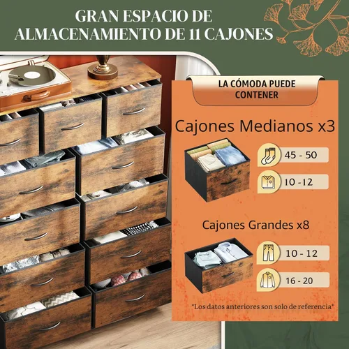 Miniatura 5 de WLIVE Cómoda alta para dormitorio, torre de almacenamiento de aparadores de tela, cómoda y cómoda con 11 cajones, armario de almacenamiento