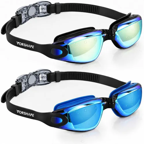 Miniatura 9 de Gafas de natación: paquete de 2 gafas de natación antivaho, sin fugas, protección UV, para adultos, hombres, mujeres, jóvenes Azul & blanco