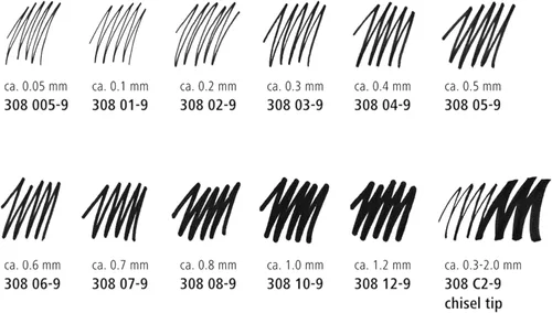 Miniatura 5 de Staedtler Paquete de Rotuladores de Pigmento, Negro, 3 Rotuladores, Anchos de Línea Surtidos 0.05mm/0.2mm/0.8mm, 308-9SBK3