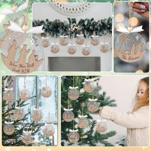 Miniatura 2 de GuassLee 16 adornos navideños de Navidad – Archivo de acrílico de madera 3D cortado, belén, manualidades, adornos para niños, árbol de decoración