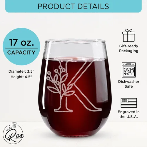 Miniatura 2 de On The Rox Regalos con monograma para mujeres y hombres – Letra A-Z inicial grabada monograma sin tallo, copa de vino – Regalos de vino
