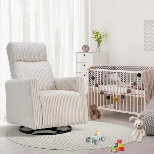 Miniatura 2 de CANMOV Silla mecedora giratoria para guardería, silla giratoria con respaldo alto y brazos, silla deslizante de pana para sala de estar, dormitorio