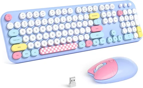 Miniatura 19 de Teclado y mouse inalámbricos, máquina de escribir, teclado de tamaño completo con teclado numérico y mouse conectado USB 2 en 1 para Windows 7/8/10