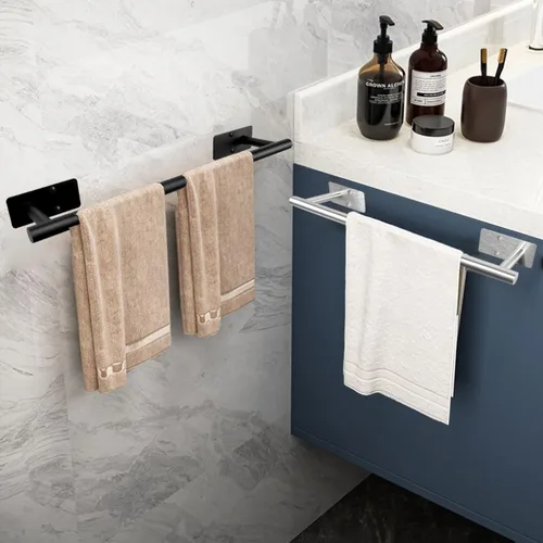 Miniatura 2 de Barra de Toalla de Baño Autoadhesiva, Barras de Toalla de Acero Inoxidable para Baño Adhesivas y Montadas en la Pared, Soporte de Toalla Resistente