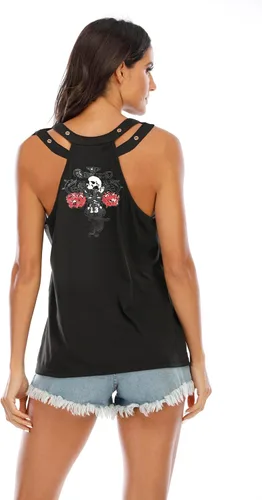 Miniatura 2 de Fensajomon Camiseta de calavera para mujer, sin mangas, para entrenamiento, verano, estampada, holgada, para correr