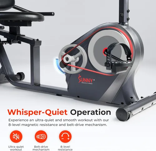 Miniatura 3 de Sunny Health & Fitness Smart Recumbent Bike, Wide Cushioned Seat & Back, Indoor Cycling Machine for Adult/Seniors Home Exercise, Free SunnyFit App