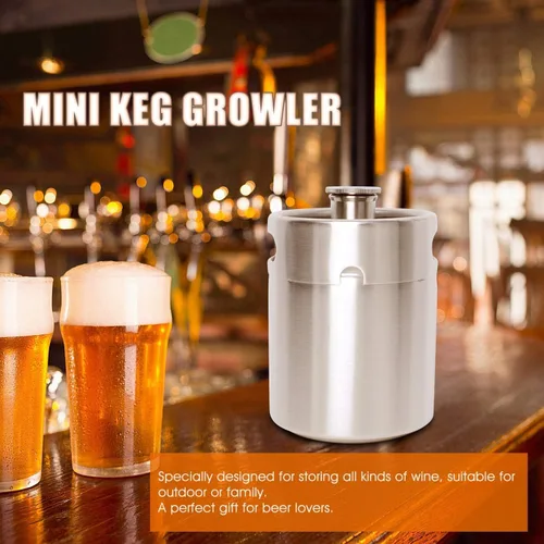 Miniatura 6 de Mini barril Growler, 64 oz de acero inoxidable 304 de 64 onzas, con tapa de perilla de sello, para el hogar, cocina, cerveza, cerveza (2L)