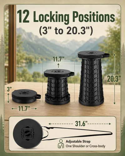 Miniatura 2 de Taburete plegable para adultos de altura ajustable, taburete plegable retráctil portátil, silla plegable extra alta y ancha, artículos esenciales