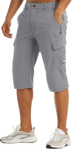 TACVASEN Pantalones cortos tipo cargo de senderismo de secado rápido para hombre pantalones capri de entrenamiento 34 con múltiples bolsillos