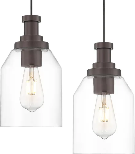Miniatura 12 de Zeyu Lámpara Colgante Moderna de Oro, Lámpara Colgante de Vidrio de 1 Luz para Cocina y Comedor, Soporte de Vidrio Transparente, Acabado en Negro
