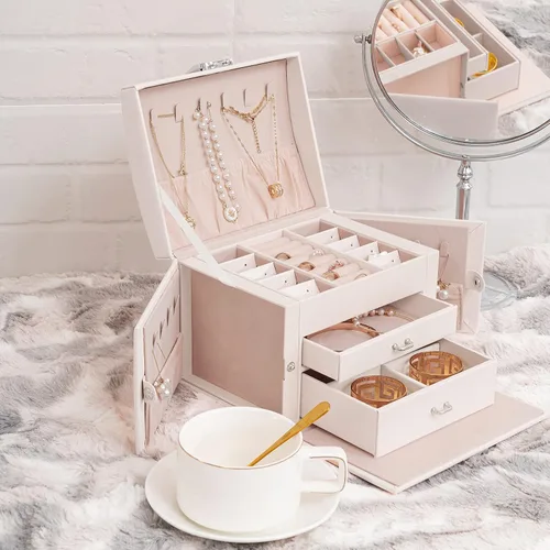 Miniatura 2 de Oyydecor Joyero organizador para mujeres y niñas piel sintética para personas mayores caja de almacenamiento de joyas de tamaño mediano