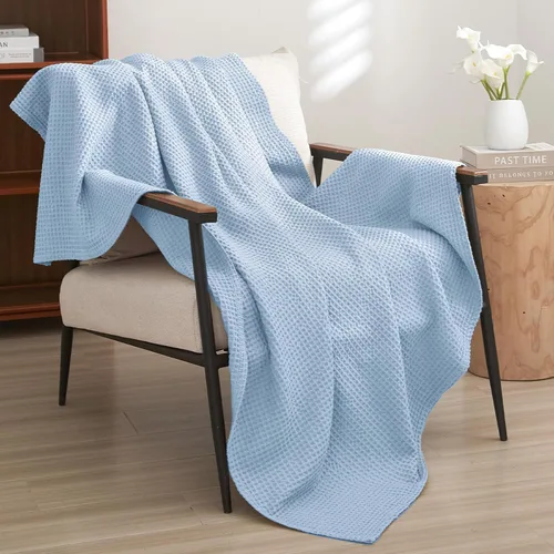 Miniatura 34 de PHF - Manta de punto gofre 100% de algodón tamaño king para cama, cobija ligera transpirable a prueba de engancho, ideal para acolchado en climas