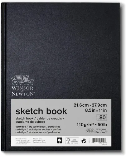 Miniatura 7 de Winsor & Newton Cuaderno de bocetos clásico de encuadernado duro, 5.5" x 8.5", 80 hojas, 110gsm, blanco natural