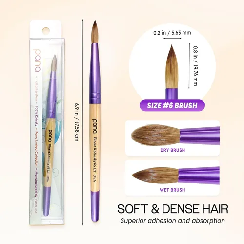 Miniatura 4 de PANA Pure Kolinsky Cepillo de uñas acrílico con mango de madera - forma redonda