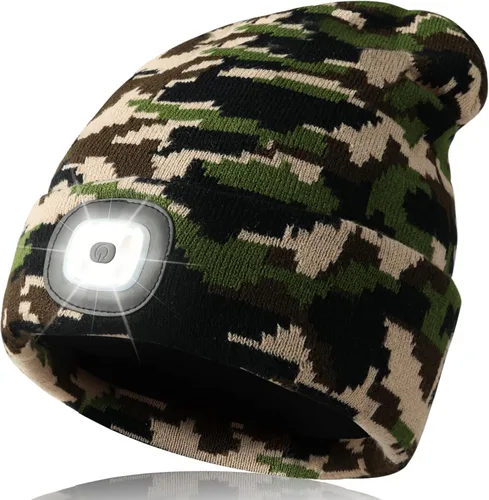Miniatura 2 de HEYAXA Gorro LED unisex con luz, gorro con linterna frontal recargable, rellenos para calcetines, regalos de Navidad para hombres, gorro tejido