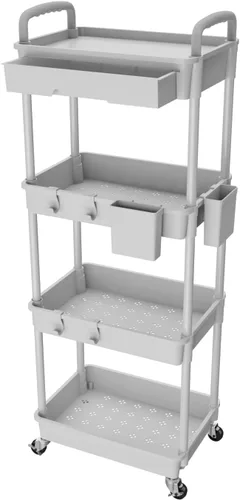 Miniatura 24 de Carrito rodante de 3 niveles con cajón, carrito de servicio REBECAT hecho de organizador de almacenamiento multifuncional para cocina, baño, sala
