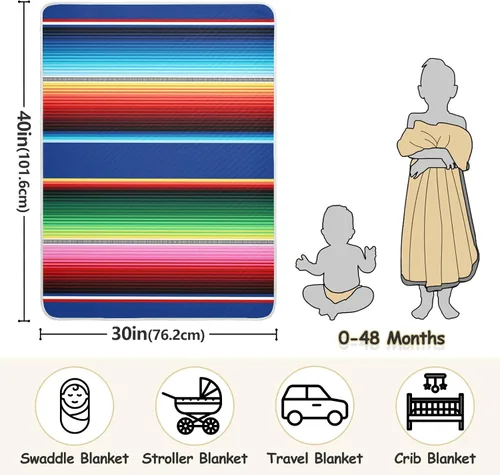 Miniatura 3 de Kigai Manta de sarape mexicano a rayas para cuna o siesta de cochecito, cálida y acogedora, suave, unisex, para niños, niñas, niños pequeños, 30 x