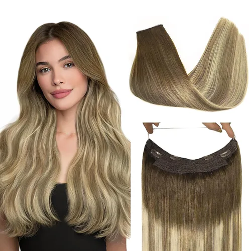 Miniatura 44 de GOO GOO Extensiones de Cabello Humano con Alambre, 18A/613A Rubio Oscuro mezclado con Rubio Decolorado Resaltado 18 pulgadas 95g, Extensiones
