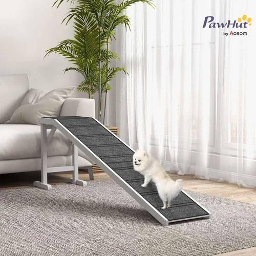 Miniatura 2 de PawHut Rampa para perros para cama, rampa para mascotas para perros con alfombra antideslizante y plataforma superior, 49 x 16 x 14 pulgadas