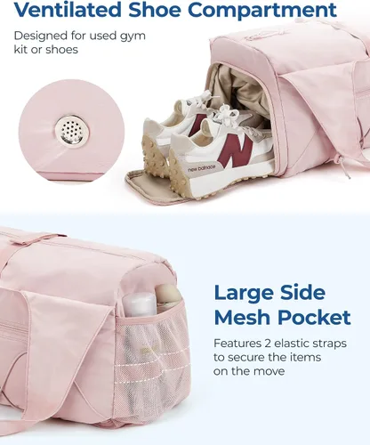 Miniatura 2 de BAGSMART Bolsa de gimnasio para mujer, bolsa de lona ligera con compartimento para zapatos, bolsa de mano con bolsillo húmedo para viajes de yoga