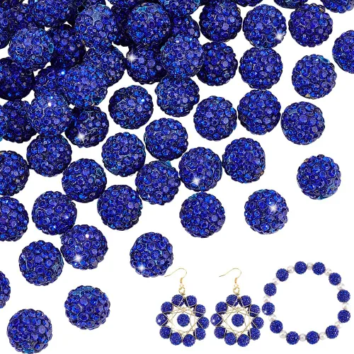 Miniatura 21 de Pandahall - Bolas de arcilla de 10 mm, tipo discoteca con 100 unidades, cuentas de polímero de arcilla con diamantes de imitación, creaciones Azul