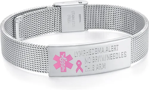Pulsera de alerta de linfedema, ajustable, malla de acero inoxidable, sin bp, sin agujas, para mujeres, pulseras médicas de emergencia para cáncer