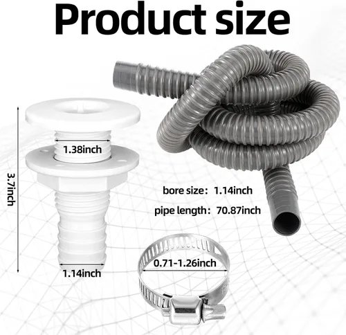 Miniatura 2 de Lounsweer Kit de plomería de bomba de sentina de 5 piezas, incluye bomba de agua de sentina eléctrica de 12 V, 2 abrazaderas de manguera de PVC, Gris